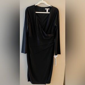 NWT London Times Surplice Faux Wrap Dress Black Size 12